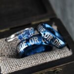 Ride or Die Rings, Blue Wedding Bands, Couple Ring Set, Matching Couple Rings