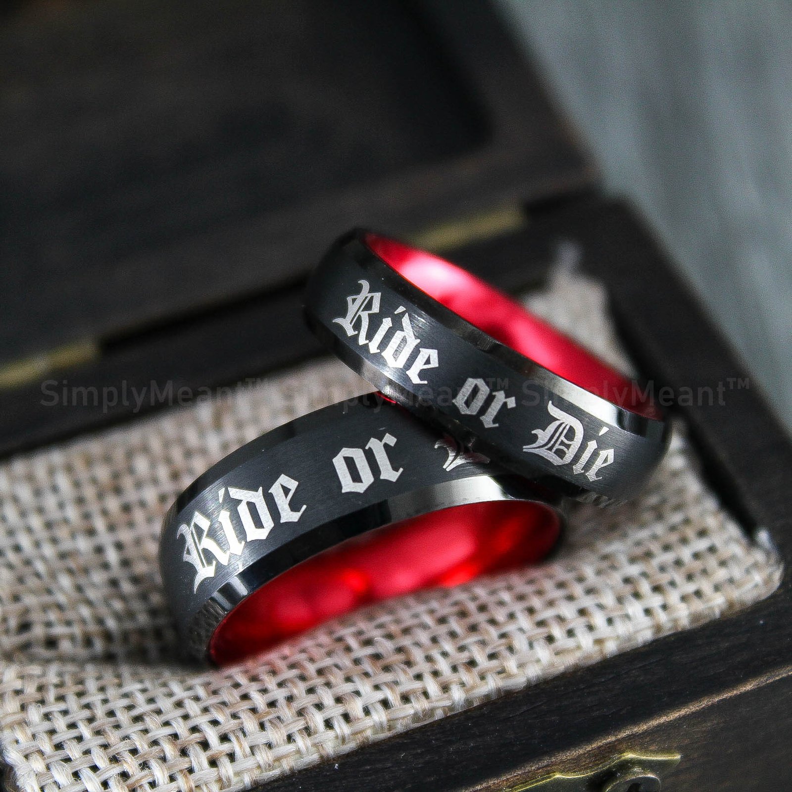 IMG_1493 Ride or Die Rings, Black Wedding Bands, Couple Ring Set, Matching Couple Rings - Image 1