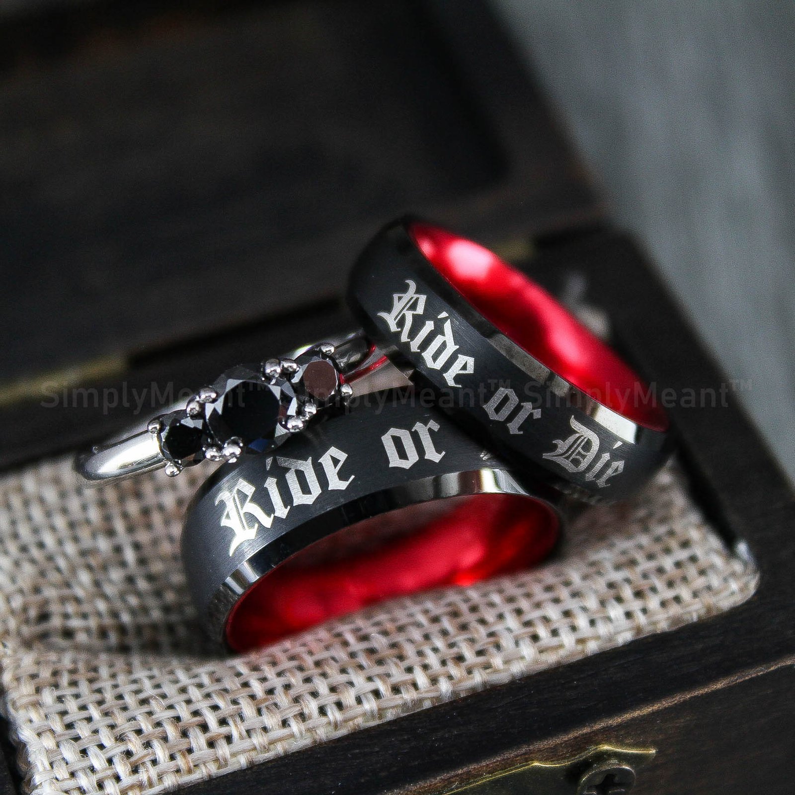 IMG_1498 Ride or Die Rings, Black Wedding Bands, Couple Ring Set, Matching Couple Rings - Image 1