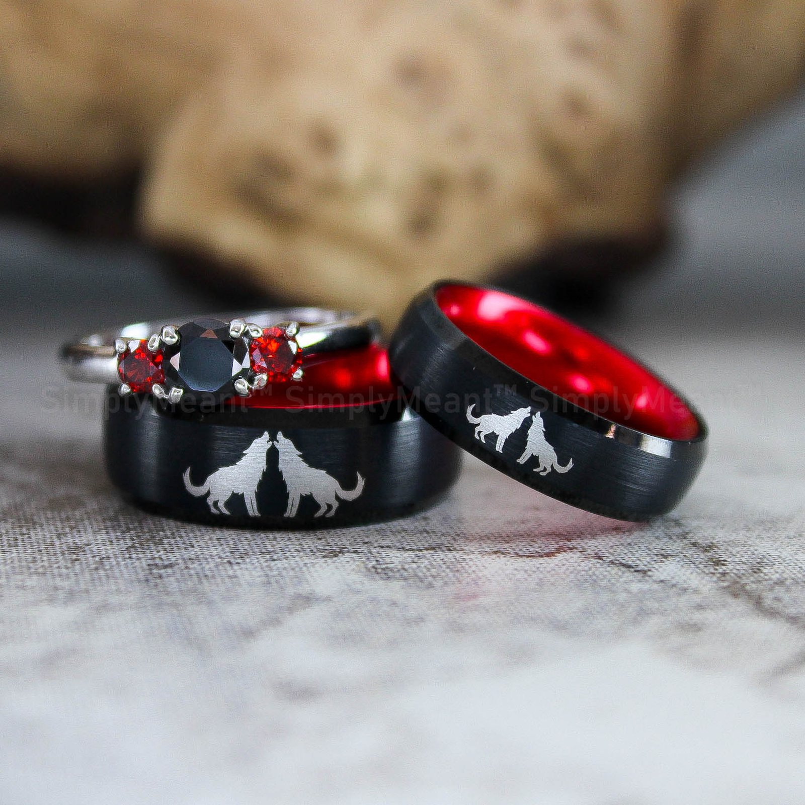 IMG_2660 Wolves Rings, Howling Wolves Wedding Bands, Wolf Jewelry - Image 1