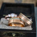 Meteorite Rings, Meteorite Wedding Bands, Rose Gold Tungsten Bands with Meteorite Inlay