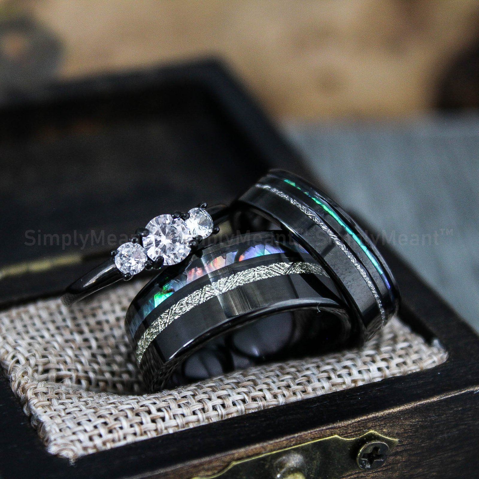 IMG_1479 Abalone Shell Rings, Meteorite Rings, Couple Rings, Matching Wedding Rings - Image 1