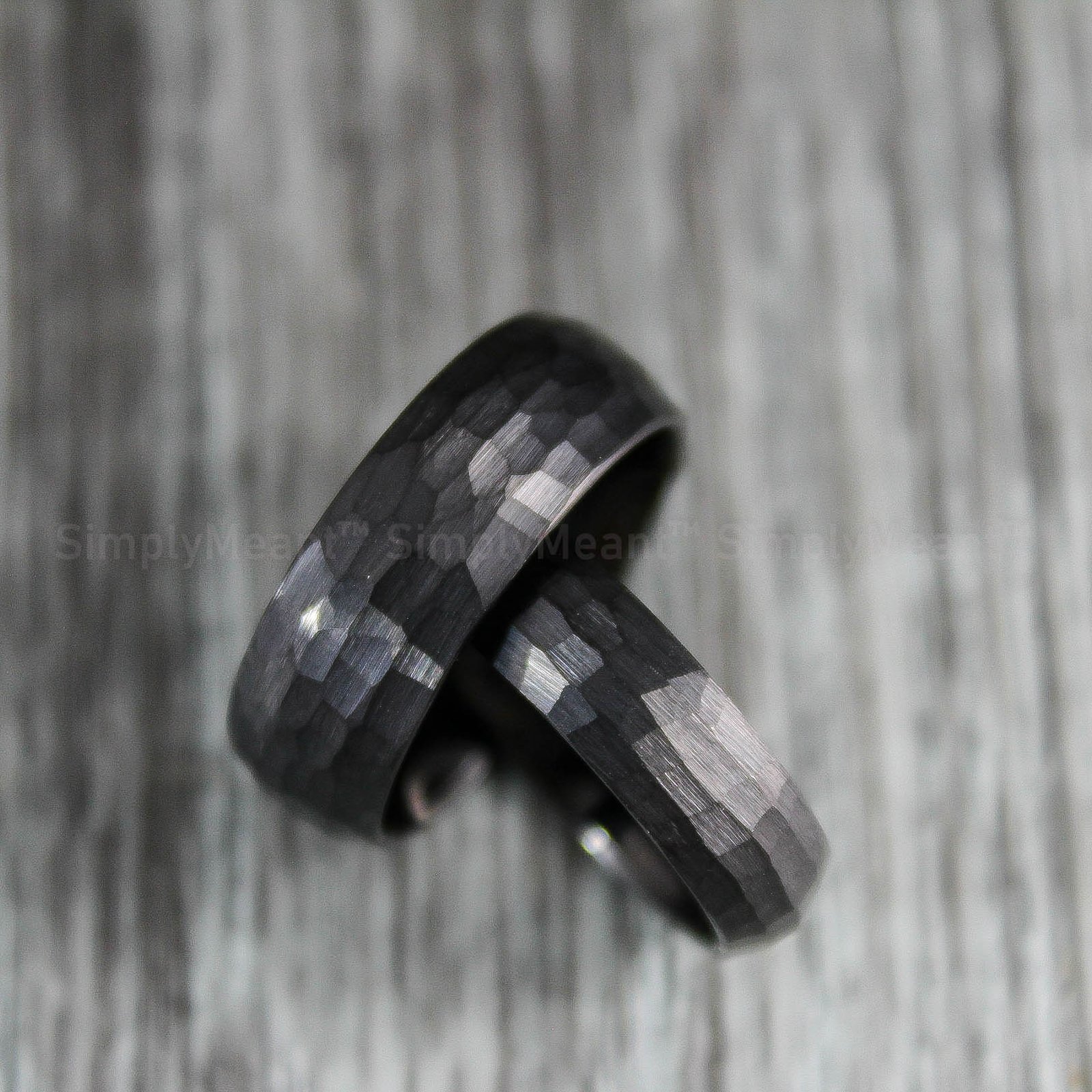 IMG_1665 Couple Rings, Black Wedding Bands, Matching Wedding Rings, Hammered Rings - Image 1
