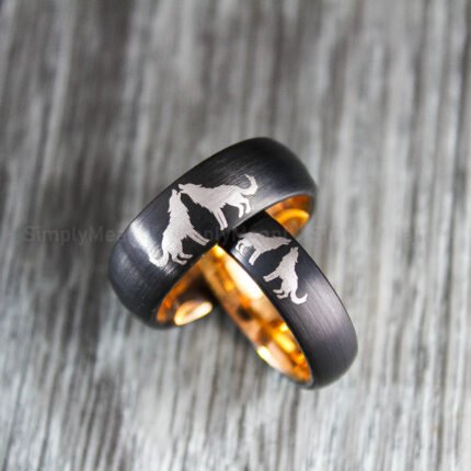 Wolves Rings, Howling Wolves Wedding Bands, Matching Couple Rings