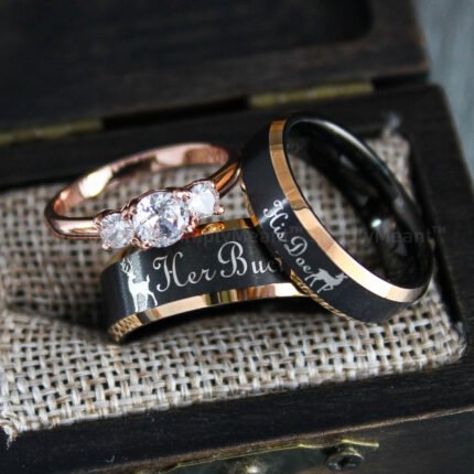 Her Buck His Doe Rings, Buck and Doe Rings, Buck and Doe Wedding Bands, Black Wedding Rings, Couple Rings