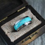 Turquoise Ring, Turquoise Wedding Band, Silver Tungsten Band with Turquoise Inlay