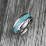 Turquoise Ring, Turquoise Wedding Band, Silver Tungsten Band with Turquoise Inlay