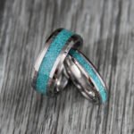 Turquoise Ring, Turquoise Wedding Band, Silver Tungsten Band with Turquoise Inlay - Image 3