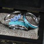 Turquoise Rings, Couple Turquoise Wedding Bands, Silver Tungsten Bands with Turquoise Inlay