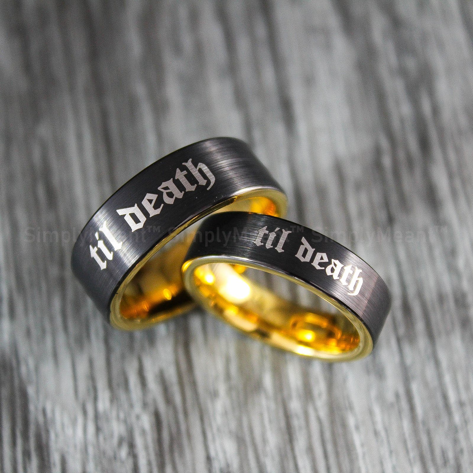 IMG_1850 Til Death Rings, Black Wedding Bands, Couple Ring Set, Matching Couple Rings - Image 1