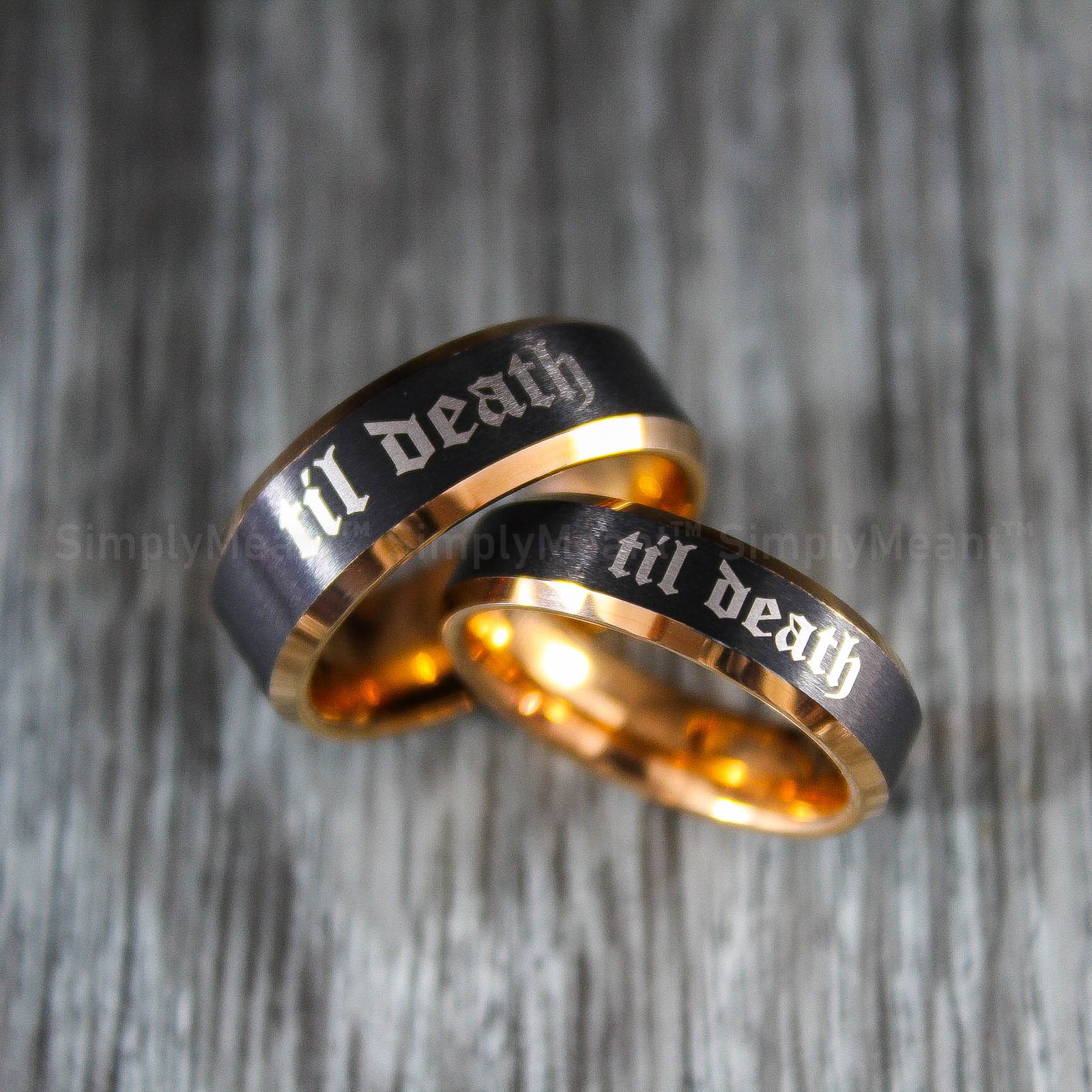 IMG_1853 Til Death Rings, Black Wedding Bands, Couple Ring Set, Matching Couple Rings - Image 1