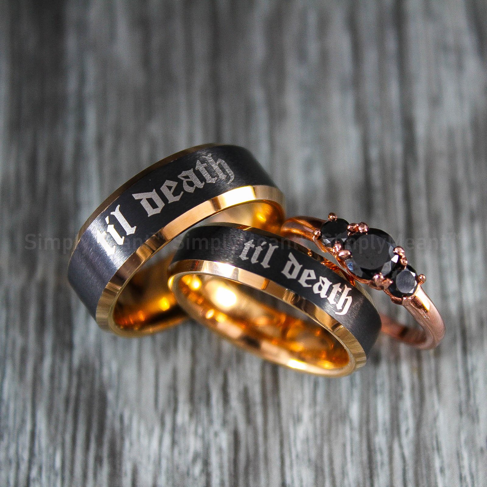 IMG_1854 Til Death Rings, Black Wedding Bands, Couple Ring Set, Matching Couple Rings - Image 1
