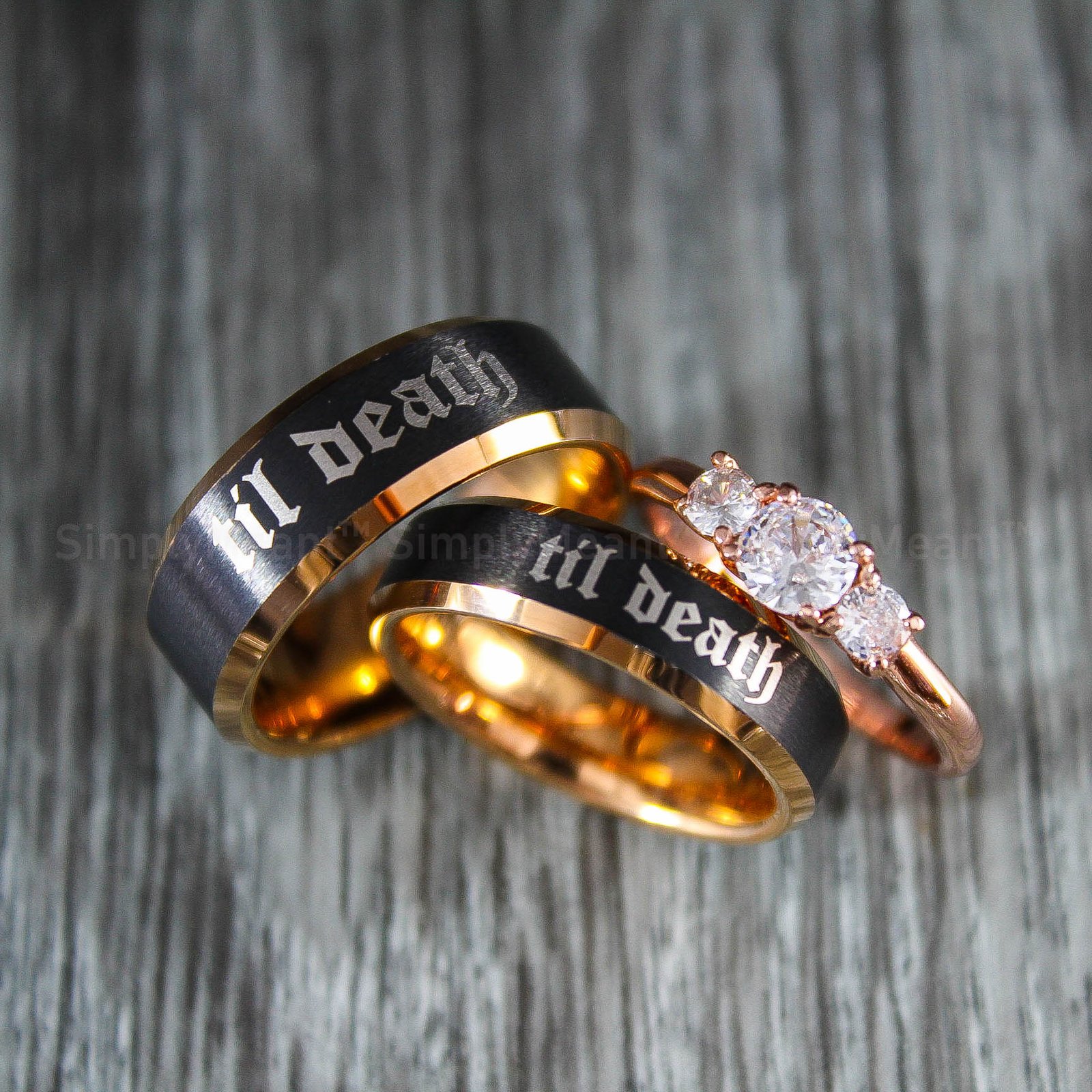 IMG_1855 Til Death Rings, Black Wedding Bands, Couple Ring Set, Matching Couple Rings - Image 1