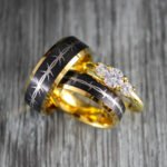 Yellow Gold Rings, Barbed Wire Rings, Black Wedding Bands, Couple Ring Set, Matching Couple Rings