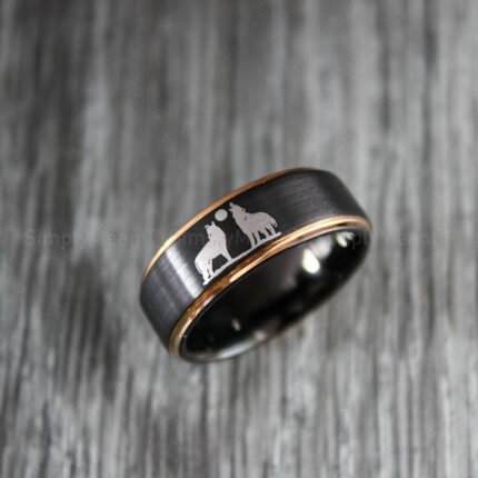 Wolves Ring, Howling Wolves Wedding Band, Wolf Jewelry
