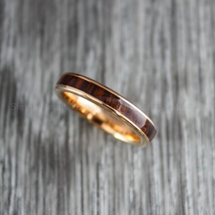 Wood Ring, Wood Wedding Band, 4mm Rose Gold Tungsten Wedding Band, Wood Wedding Ring