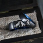 Wolves Rings, Howling Wolves Wedding Bands, Wolf Jewelry, Blue Wedding Bands - Image 3