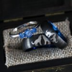 Wolves Rings, Howling Wolves Wedding Bands, Wolf Jewelry, Blue Wedding Bands