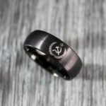 USSR Ring, Communist Ring, CCCP Ring, 8mm Black Tungsten Band Domed Edge Soviet Union Cold War Flag The Hammer and Sickle CCCP Red Communist