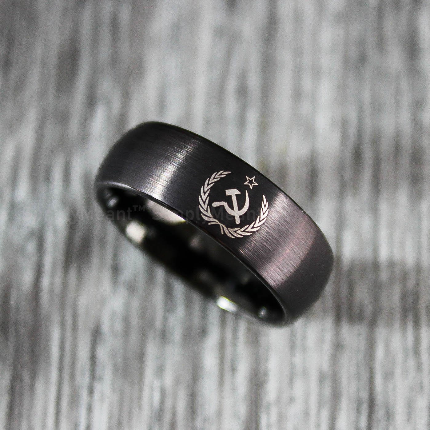 IMG_2123 USSR Ring, Communist Ring, CCCP Ring, 8mm Black Tungsten Band Domed Edge Soviet Union Cold War Flag The Hammer and Sickle CCCP Red Communist - Image 1