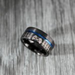 Gamer Ring, Controller Ring, 10mm Black Tungsten Band with Step Edge Controller Ring, Black Gamer Ring, Player 1 Ring, Tungsten Gamer Ring