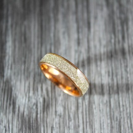Meteorite Ring, Meteorite Wedding Bands, Rose Gold Tungsten Band with Meteorite Inlay