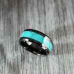 Turquoise Rings, Turquoise Wedding Bands, Black Tungsten Bands with Turquoise Inlay - Image 4