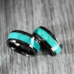 Turquoise Rings, Turquoise Wedding Bands, Black Tungsten Bands with Turquoise Inlay