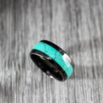 Turquoise Rings, Turquoise Wedding Bands, Black Tungsten Bands with Turquoise Inlay - Image 3