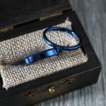 Blue Wedding Bands, Matching Couple Rings, Blue Wedding Rings, Blue Tungsten Rings, Blue Rings - Image 5