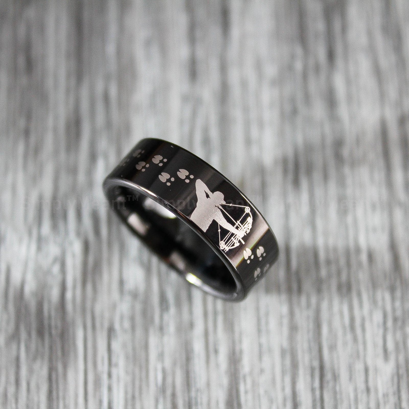 IMG_2190 Bow Hunting Ring, Bowhunting Jewelry, Archery Ring, Black Bow Hunting Ring, Black Tungsten Band - Image 1