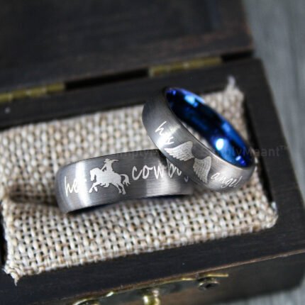 Her Cowboy His Angel Ring, Couple Wedding Bands, Cowboys Rings