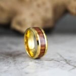 Wood Ring, Wood Wedding Band, Yellow Gold Tungsten Wedding Band, Wood Wedding Ring