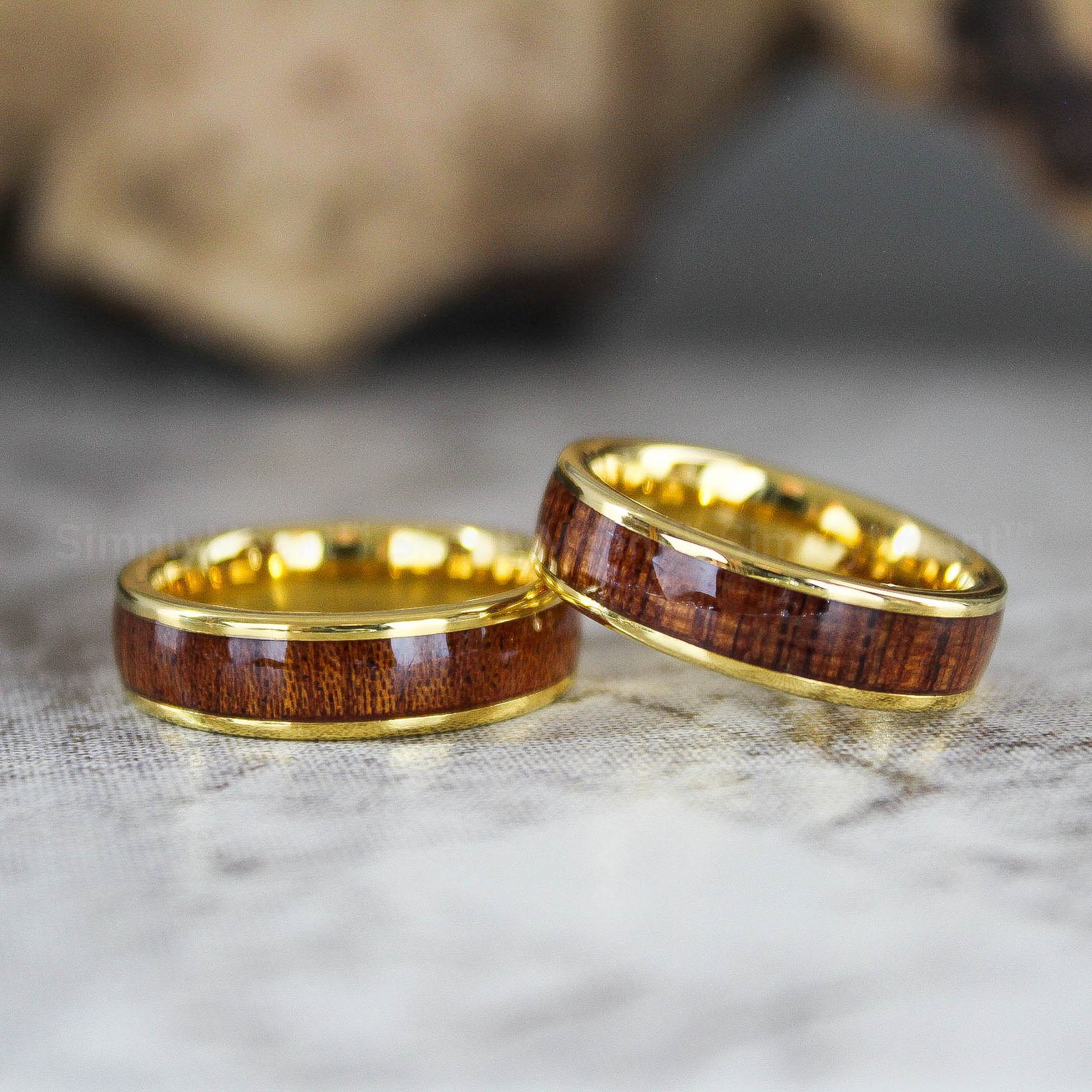 IMG_2325 Wood Rings, Wood Wedding Bands, Yellow Gold Tungsten Wedding Bands, Wood Wedding Rings - Image 1