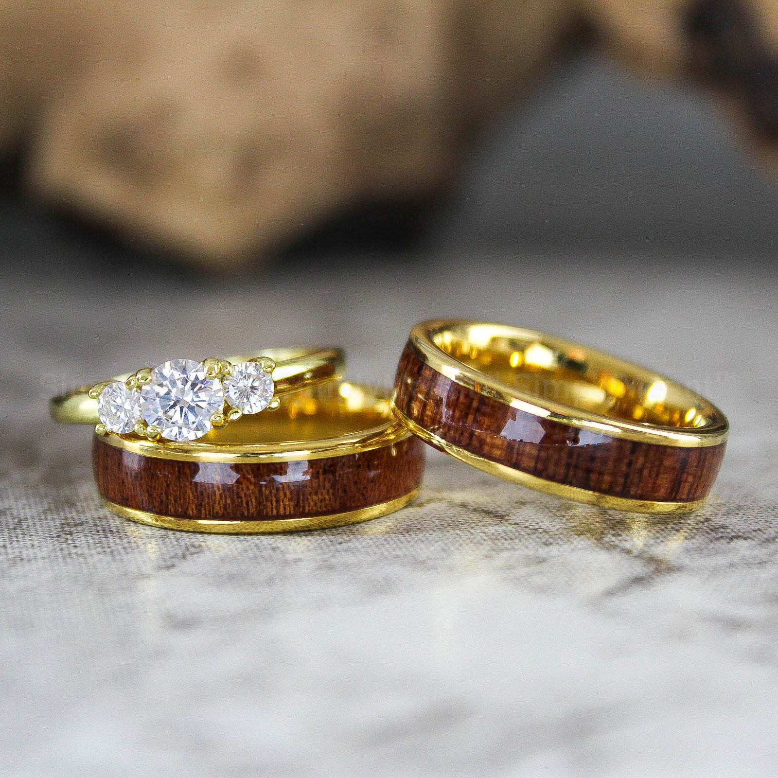 IMG_2326 Wood Rings, Wood Wedding Bands, Yellow Gold Tungsten Wedding Bands, Wood Wedding Rings - Image 1