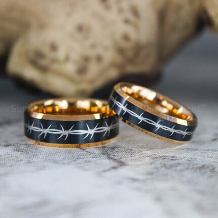 Rose Gold Rings, Barbed Wire Rings, Black Wedding Bands, Couple Ring Set, Matching Couple Rings