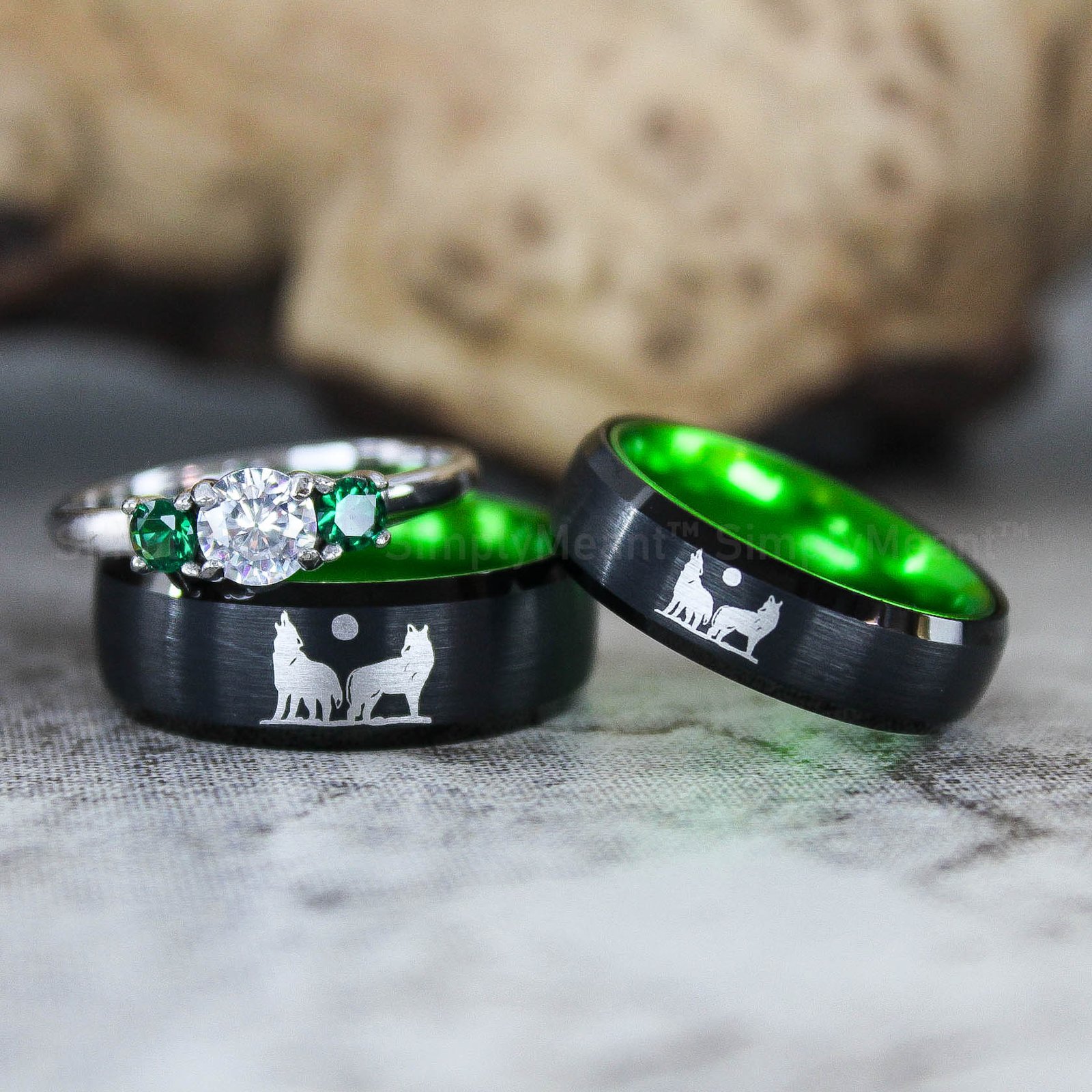 IMG_2372 Wolves Rings, Howling Wolves Wedding Bands, Wolf Jewelry - Image 1