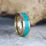 Turquoise Ring, Turquoise Wedding Band, Yellow Gold Tungsten Band with Turquoise Inlay