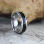 Wood Ring, Wood Wedding Band, Silver Tungsten Band with Wood Inlay