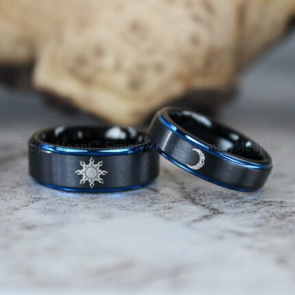 Sun and Moon Rings, Sun and Moon Wedding Bands, Sun and Moon Jewelry, Couple Rings