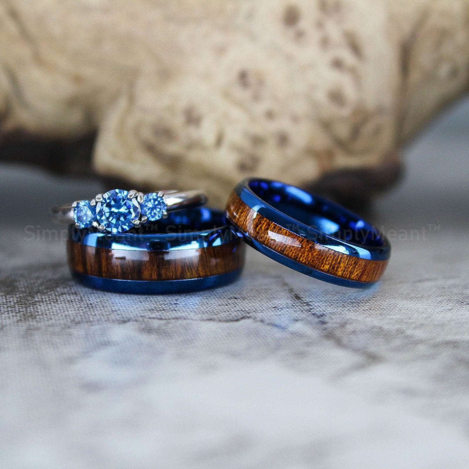 IMG_2402 Wood Rings, Wood Wedding Bands, Blue Tungsten Wedding Bands, Wood Wedding Rings - Image 1