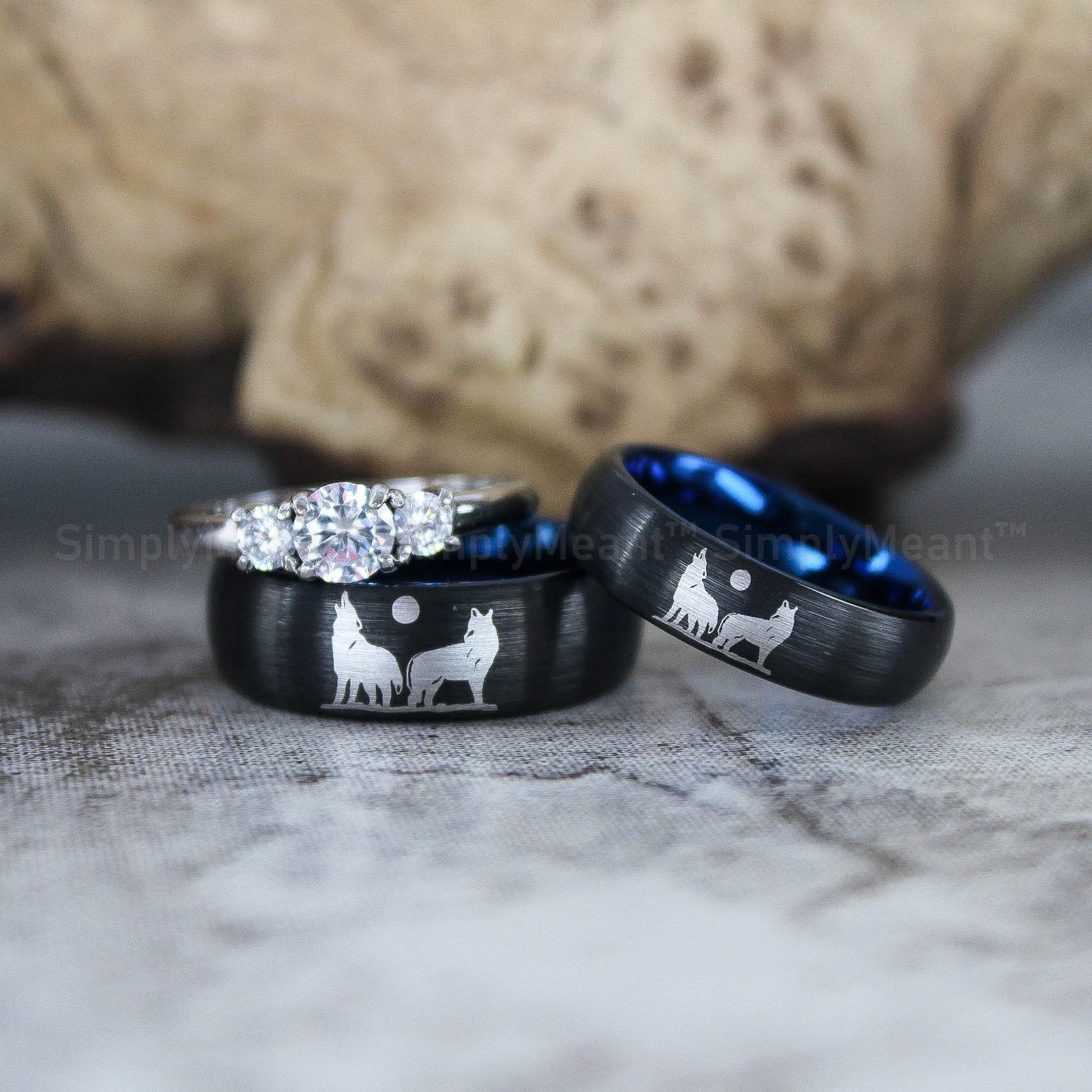 IMG_2409 Wolves Rings, Howling Wolves Wedding Bands, Wolf Jewelry - Image 1