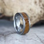 Whiskey Barrel Wood Ring, Wood Wedding Band, Silver Tungsten Wedding Band, Wood Wedding Ring