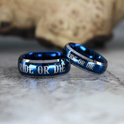 Ride or Die Rings, Blue Wedding Bands, Couple Ring Set, Matching Couple Rings