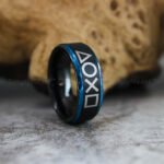 Gamer Rings, Black Gamer Rings, Black Tungsten Bands with Step Edge Player 1 Player 2 Gamer Ring, Black Wedding Rings - Image 4