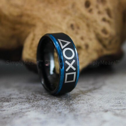 Gamer Ring, Black Gamer Ring, Black Tungsten Band with Step Edge Player 1 Player 2 Gamer Ring, Black Wedding Ring