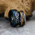 Gamer Rings, Black Gamer Rings, Black Tungsten Bands with Step Edge Player 1 Player 2 Gamer Ring, Black Wedding Rings - Image 3