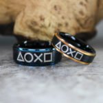Gamer Rings, Black Gamer Rings, Black Tungsten Bands with Step Edge Player 1 Player 2 Gamer Ring, Black Wedding Rings - Image 5
