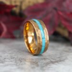 Turquoise Ring, Turquoise Wedding Band, Rose Gold Tungsten Band with Turquoise Inlay