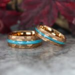 Turquoise Ring, Turquoise Wedding Band, Rose Gold Tungsten Band with Turquoise Inlay - Image 3